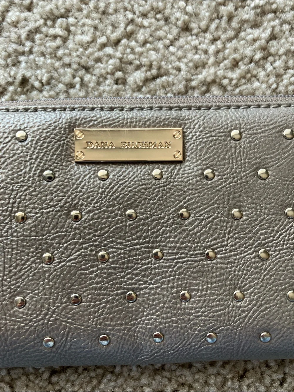 Dana Buchman Metallic Gray Zip-Around Studded Wallet